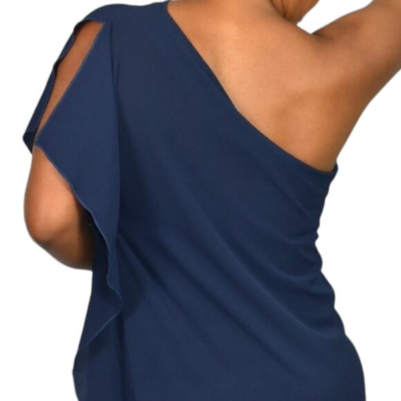 VICI Tyche One Shoulder Dress Blue Caftan Grecian Goddess Maxi Draped Size Small - Picture 5 of 14